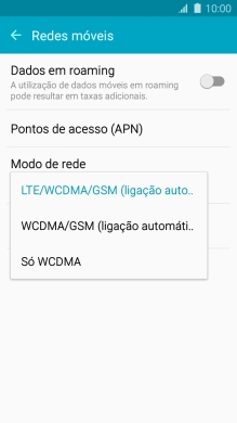 Prima o tipo de rede pretendido.