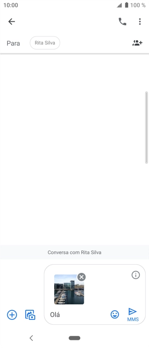 Prima o ícone para enviar quando terminar de escrever a sua mensagem multimédia.