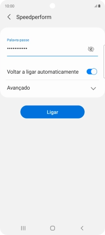 Introduza a password da rede Wi-Fi e prima Ligar.