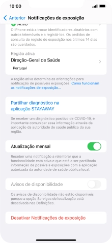 Prima Desativar Notificações de exposição.