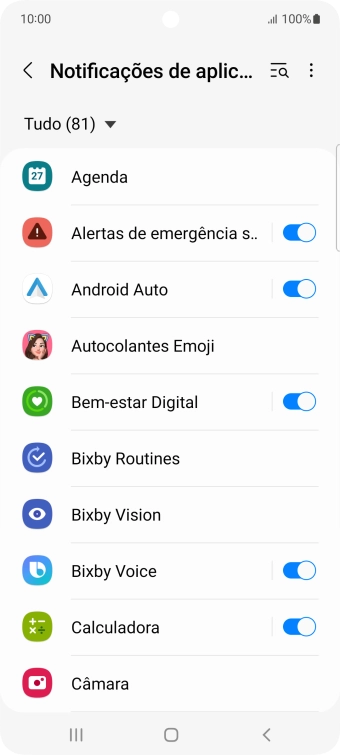 Prima o indicador junto às apps pretendidas para ativar ou desativar a função.