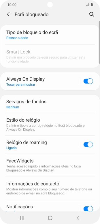 Prima Tipo de bloqueio do ecrã.