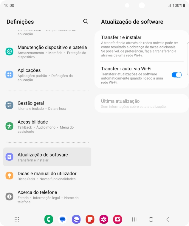 Prima Transferir e instalar. Se existir uma nova versão de software disponível, será agora indicado no ecrã. Siga as indicações no ecrã para atualizar o software do telefone.