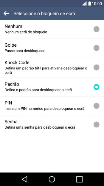 Introduza o código de bloqueio do telefone atual e prima Nenhum.