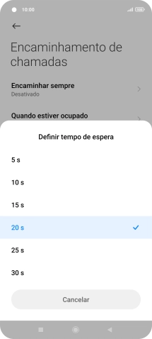 Se desviar as chamadas não atendidas escolha o tempo de atraso para desvio. Prima o tempo de atraso pretendido.