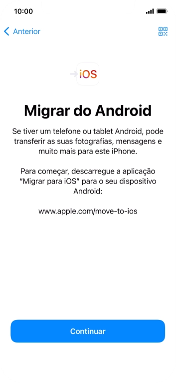 Antes de ser possível transferir conteúdo para o seu telefone, é necessário instalar a app 