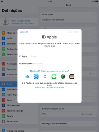 Se não tiver um ID Apple, prima Não tem ID Apple ou esqueceu-se do seu? e siga as indicações no ecrã para criar um ID Apple.