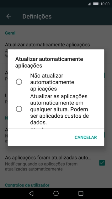 Prima Não atualizar automaticamente aplicações para desativar a função.