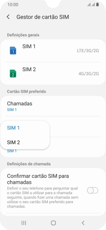 Prima o cartão SIM pretendido.