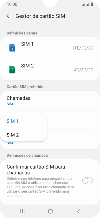 Prima o cartão SIM pretendido.