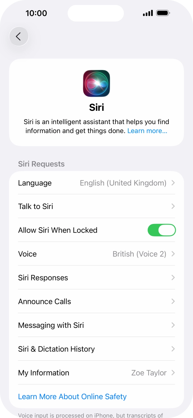 Press the indicator next to 'Allow Siri When Locked' to turn the function on or off.