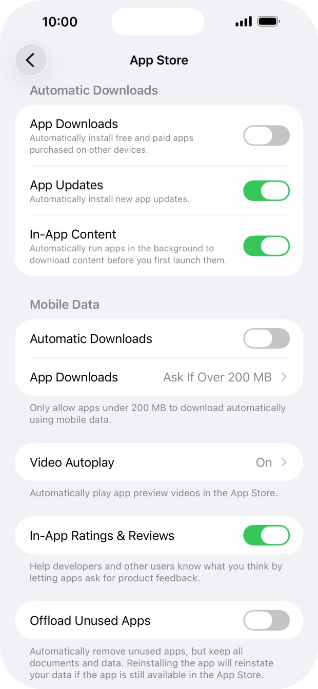Press the indicator next to 'App Updates' to turn the function on or off.