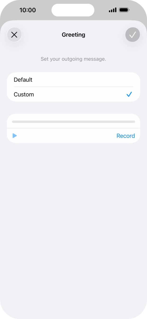 Press Record to start recording a personal greeting. Press Record to start recording a personal greeting.