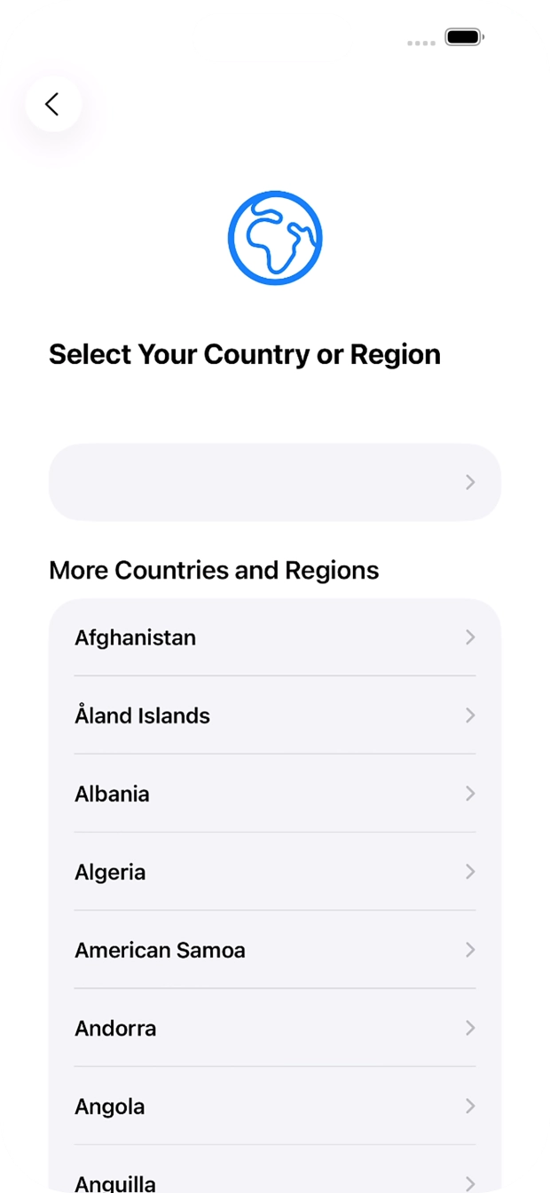 Press the required country or area. Press the required country or area.