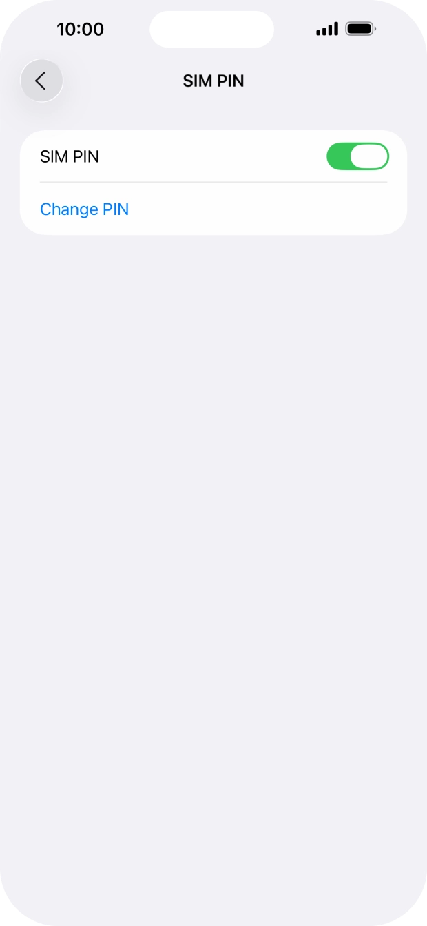 Press the indicator next to 'SIM PIN' to turn the function on or off.