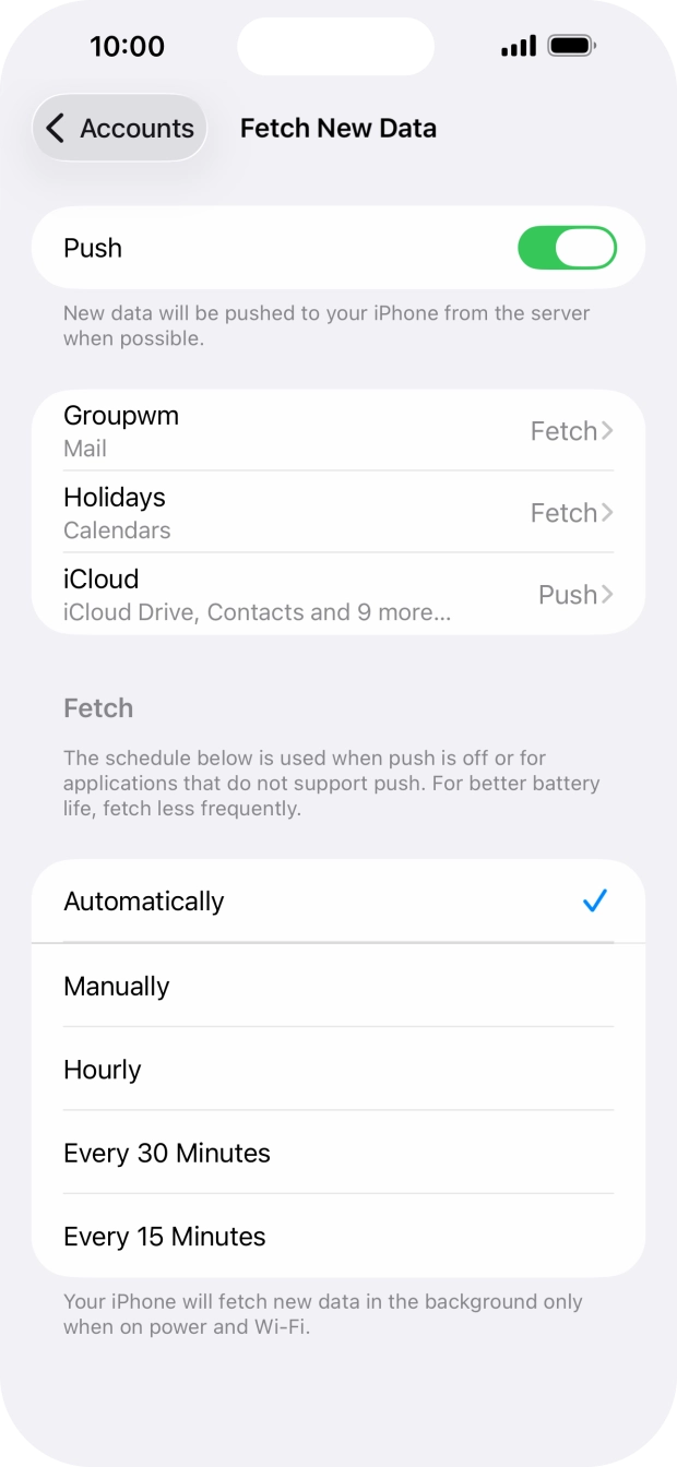 Press the indicator next to 'Push' to turn the function on or off. Press the indicator next to 'Push' to turn the function on or off.