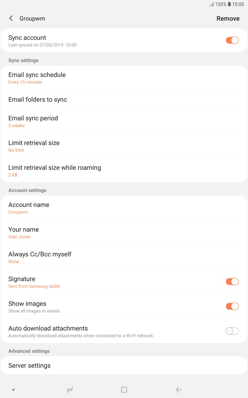 Press the indicator next to 'Sync account' to turn on the function.