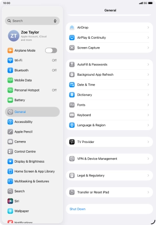 Press Transfer or Reset iPad.