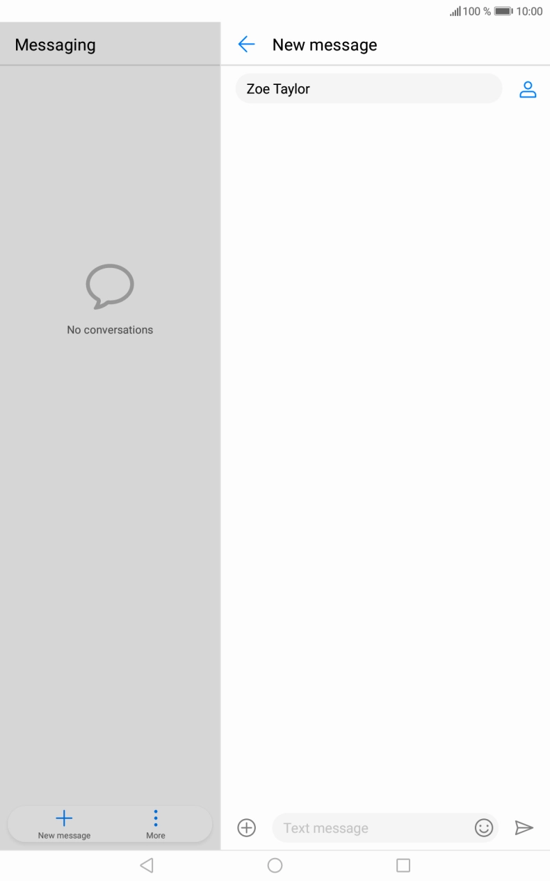 Press the text input field and write the text for your picture message. Press the text input field and write the text for your picture message.