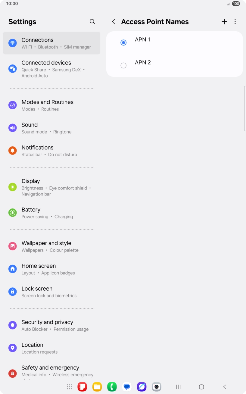 Press the field next to the data connection to activate it.
