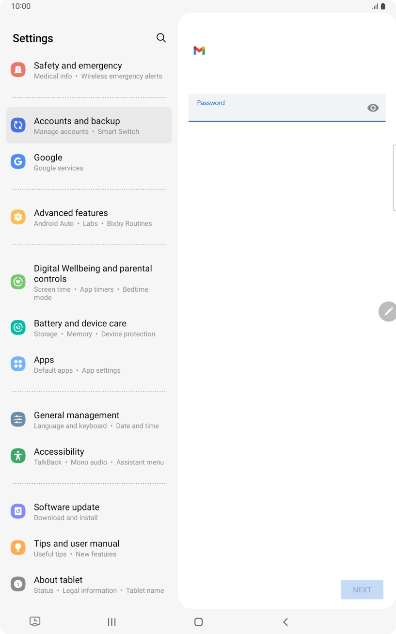 Press the field below 'Password' and key in the password for your email account.