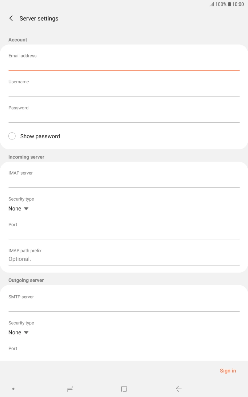 Press the field below 'Username' and key in the username for your email account.