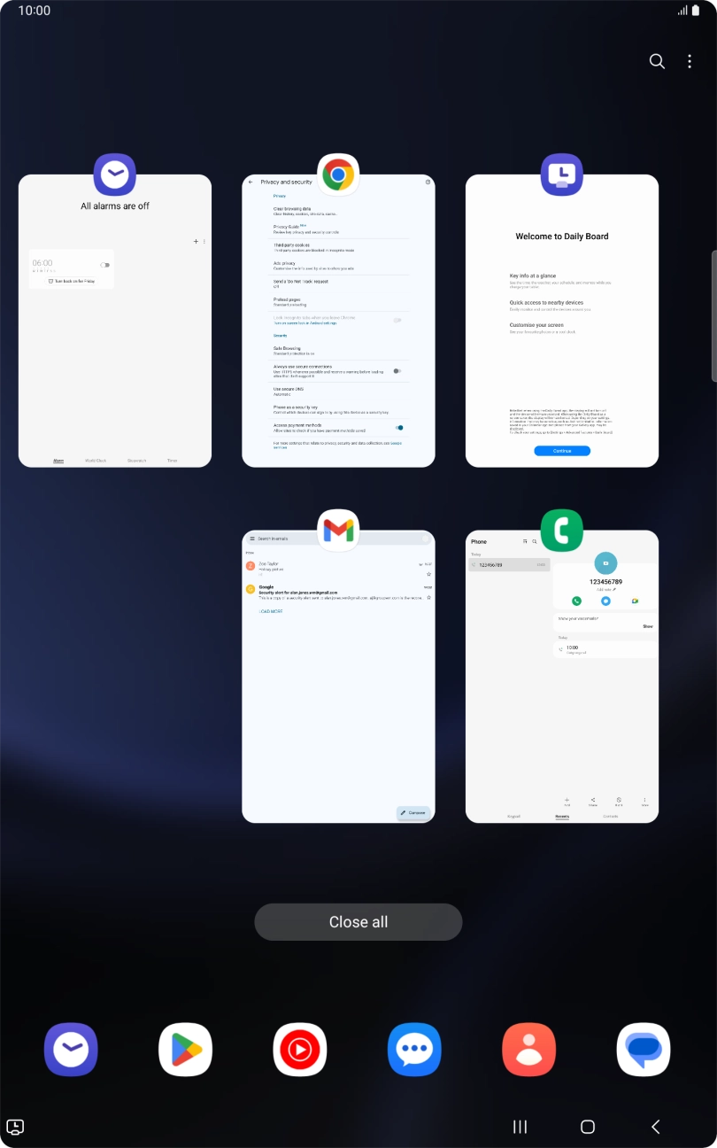 To end one running application, slide your finger upwards on the required application.