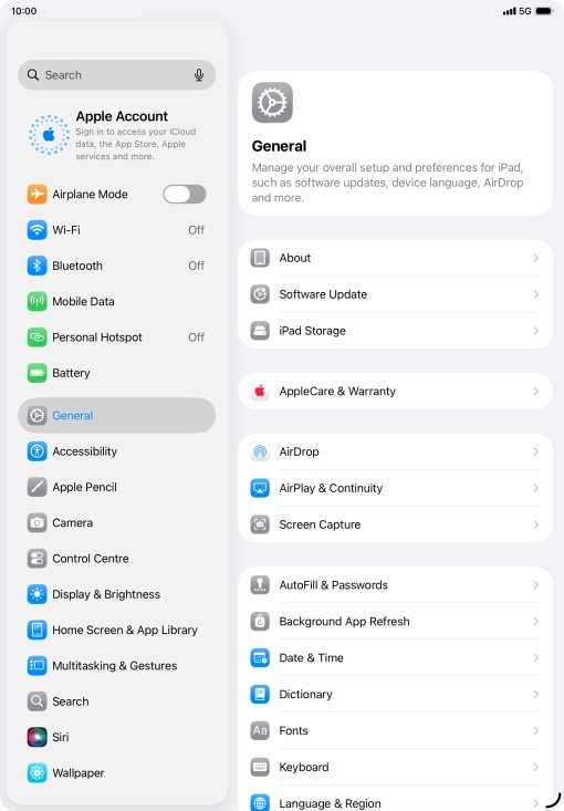 Press Apple Account.
