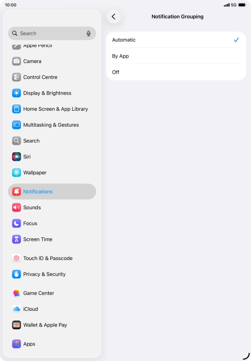 Press the required setting.