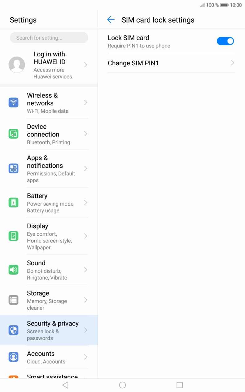 Press the indicator next to 'Lock SIM card' to turn the function on or off.