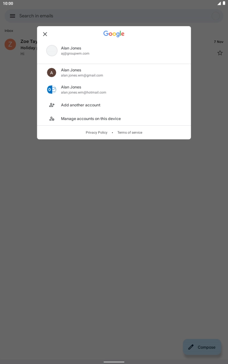 Press the required email account. Press the required email account.