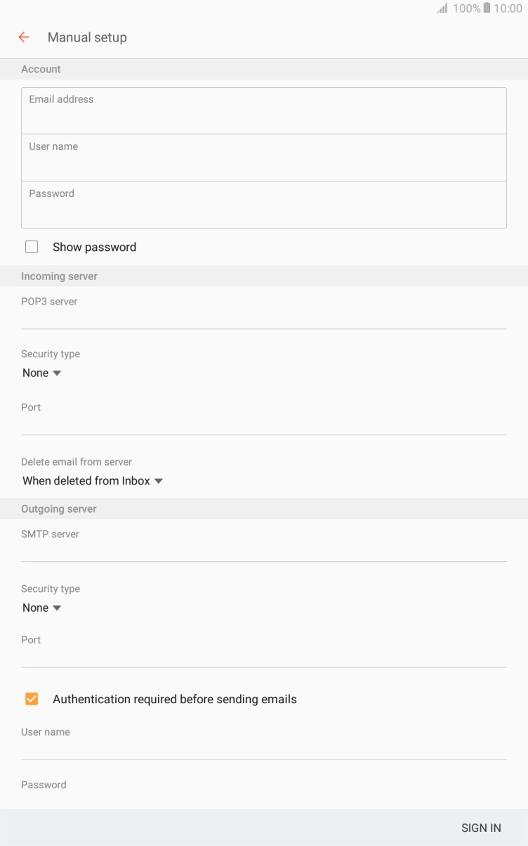 Press the field below 'POP3 server' and key in the name of your email provider's incoming server. Press the field below 'POP3 server' and key in the name of your email provider's incoming server.