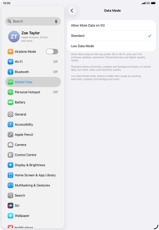 Press the required setting to turn the function on or off.