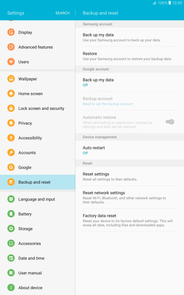 Press Factory data reset.