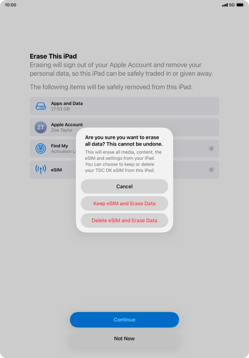 Press the required setting.