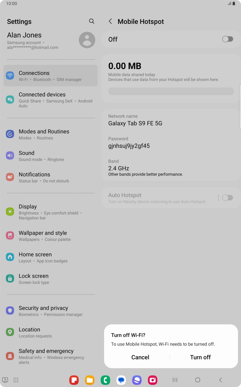 If WiFi is turned on, press Turn off. If WiFi is turned on, press Turn off.