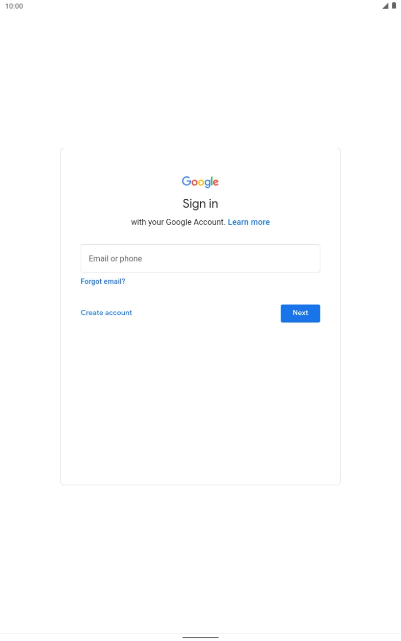 If you don't have a Google account, press Create account and follow the instructions on the screen to create an account.