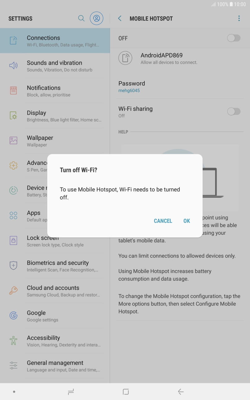 If WiFi is turned on, press OK.