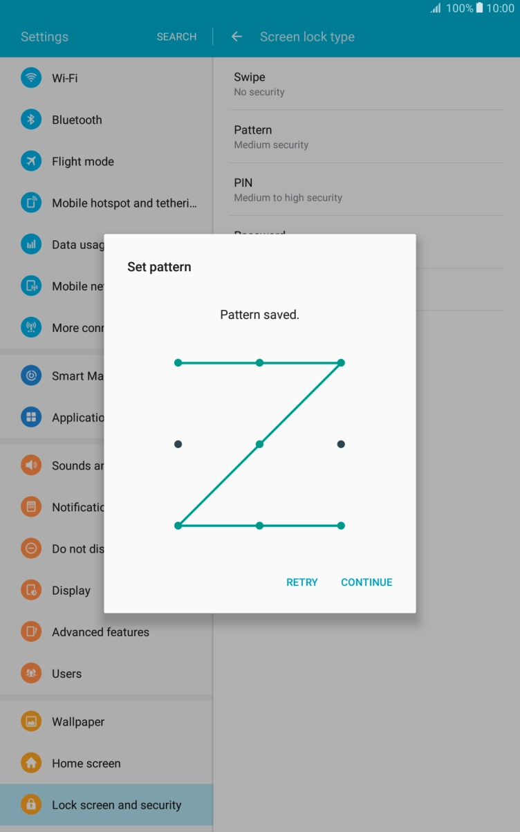 Slide your finger across the screen to connect at least four points and press CONTINUE.