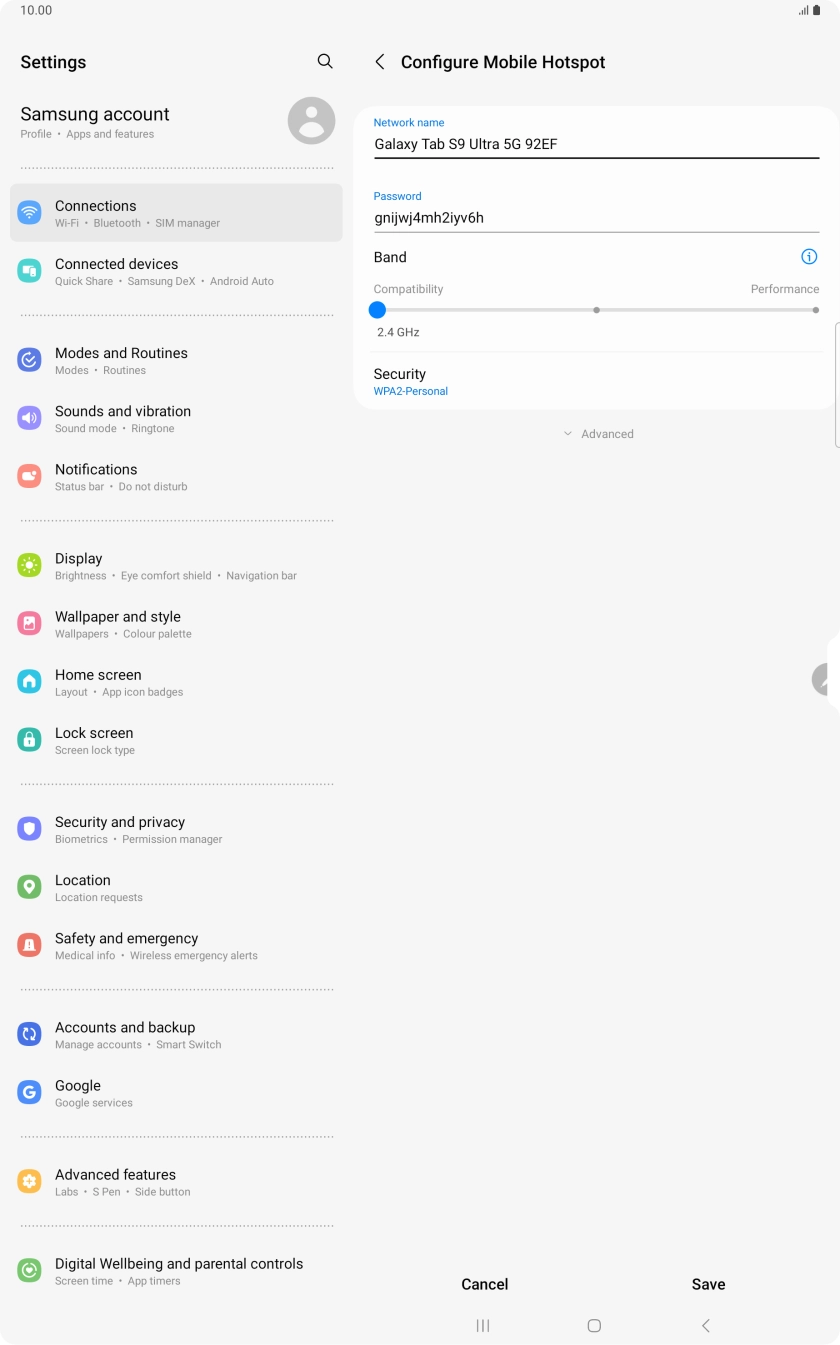 Press the field below 'Network name' and key in the required name.