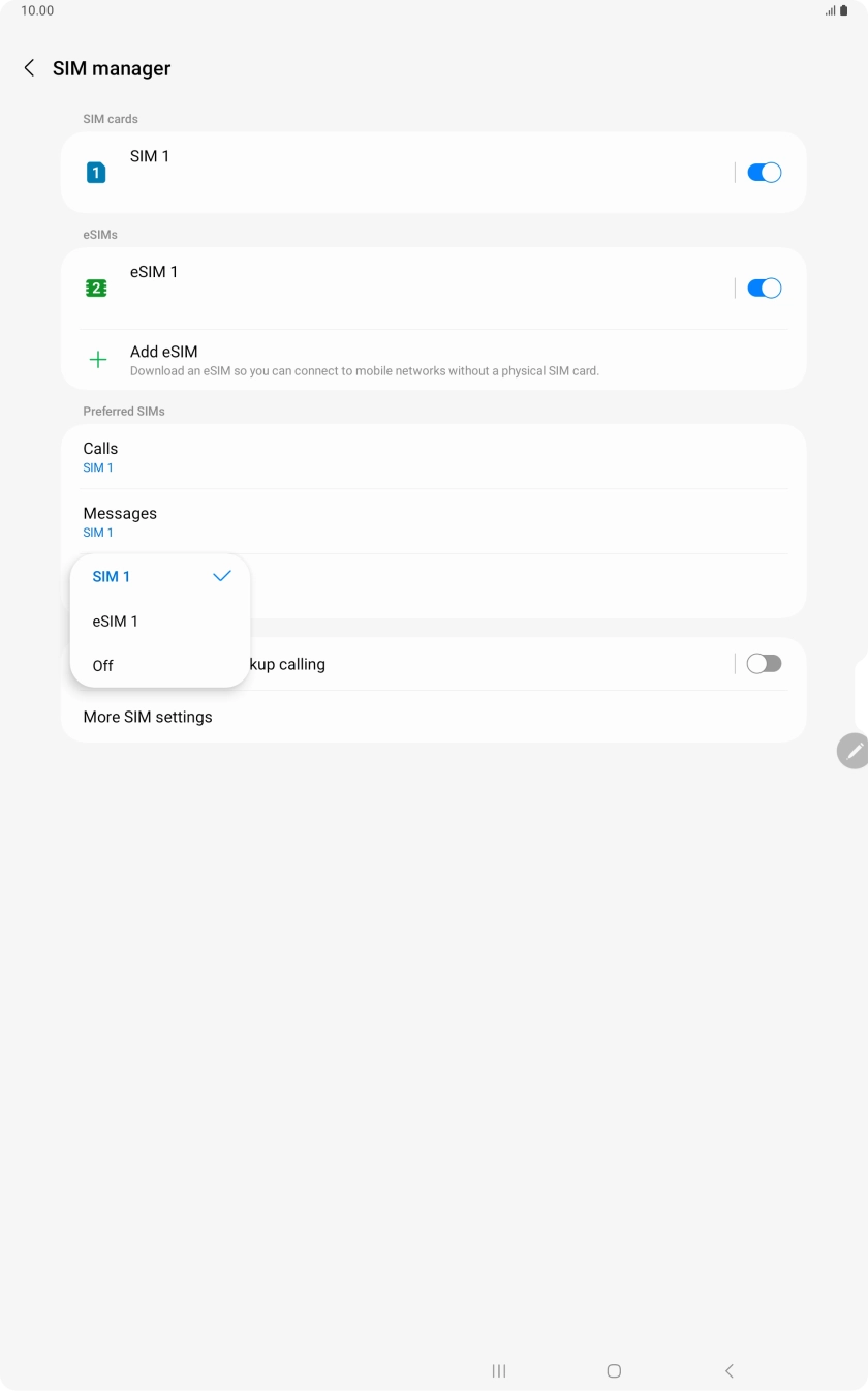 Press the required setting.