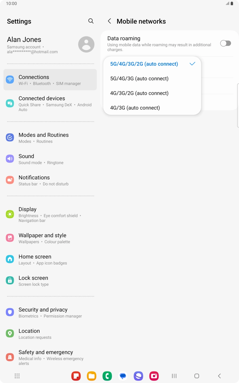 Press the required network mode.