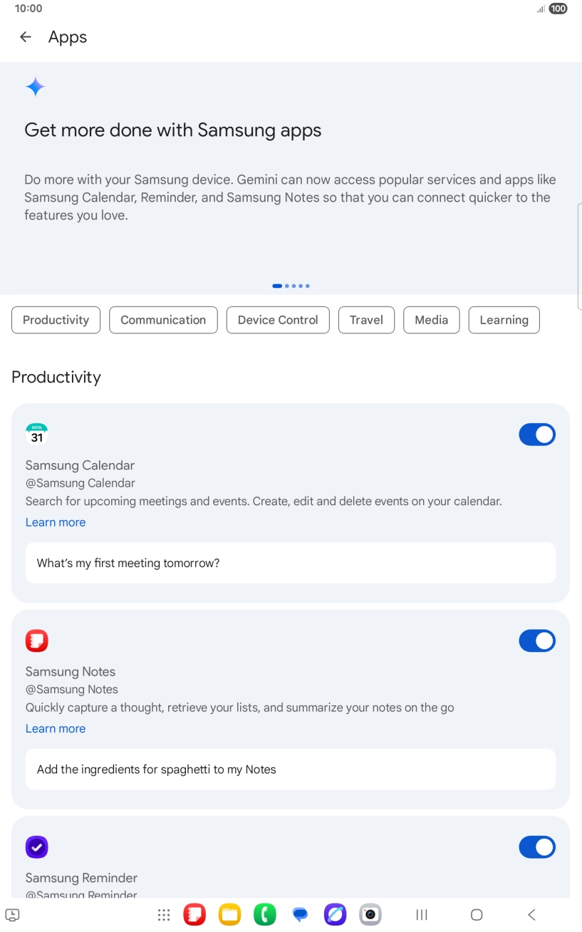 Press the indicator next to the required extension to turn on the function.