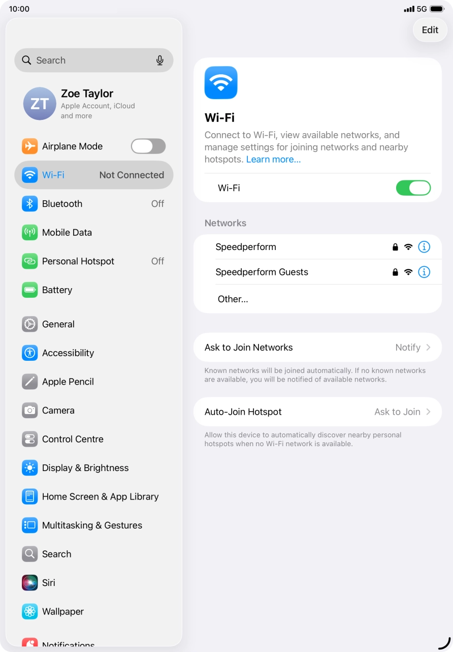 Press the required Wi-Fi network and key in the password for the Wi-Fi network.