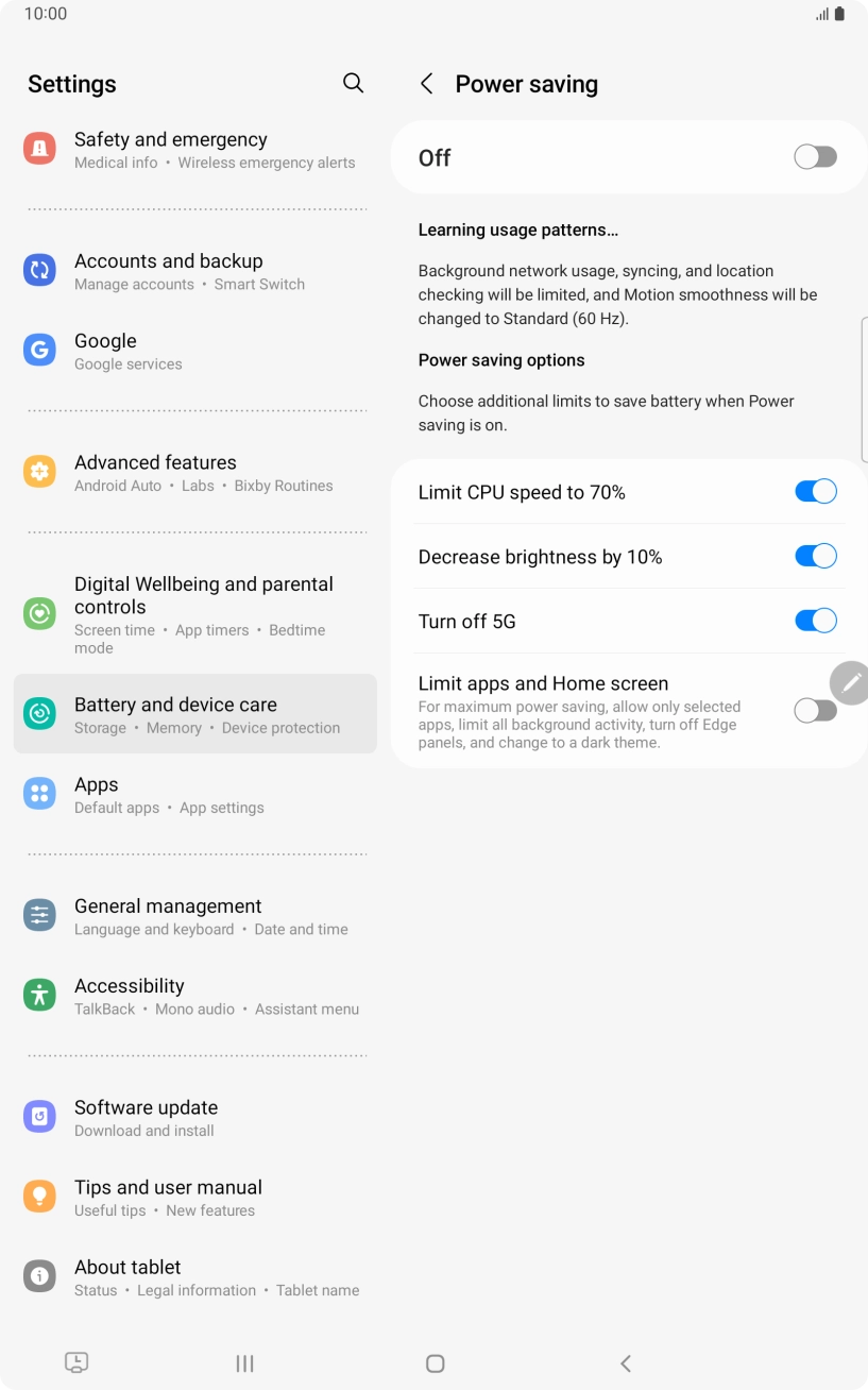 Press the indicators next to the required settings.