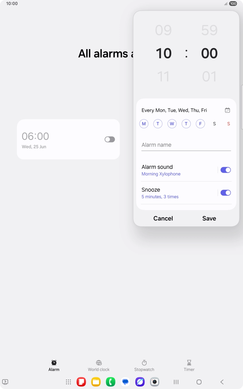 Press the indicator next to 'Alarm sound' to turn on the alarm tone.