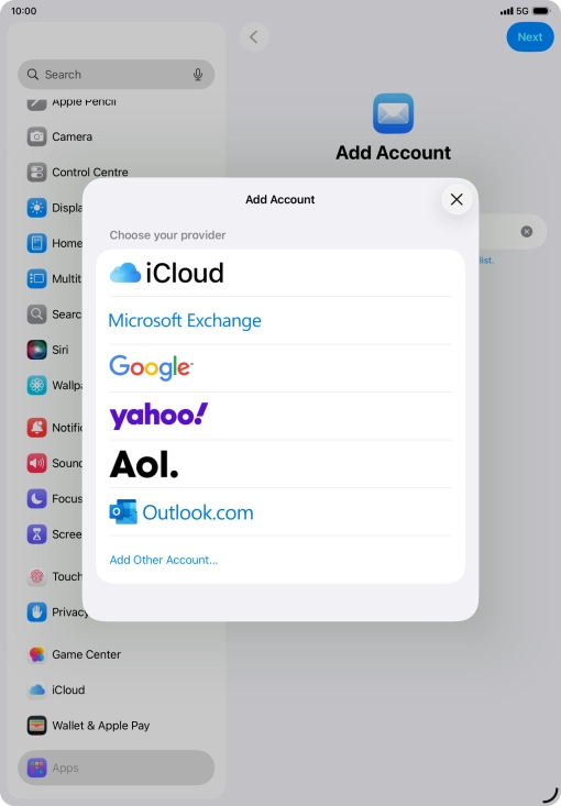 Press Add Other Account... and key in your email address.