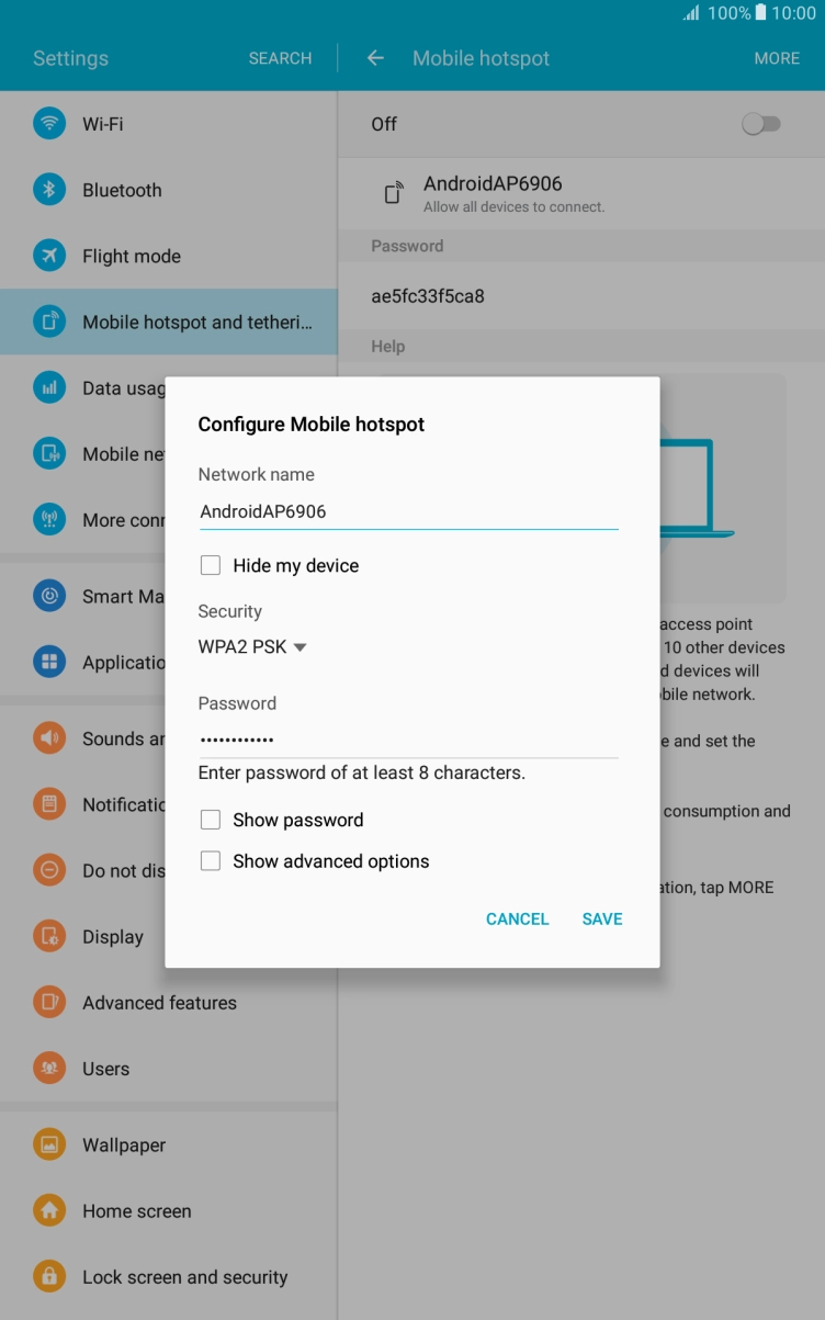 Press the field below 'Network name' and key in the required name.