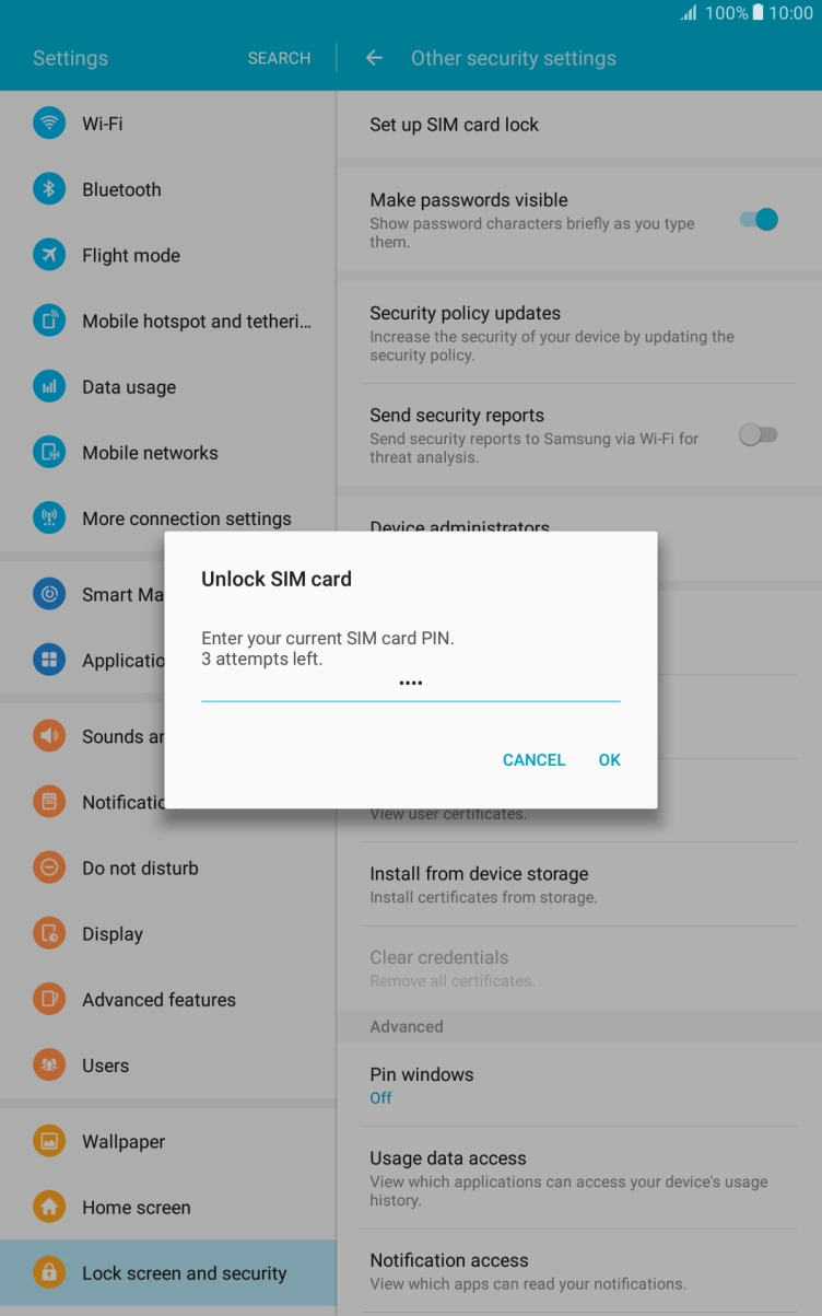 Key in your SIM PIN and press OK. The default SIM PIN is 0000.