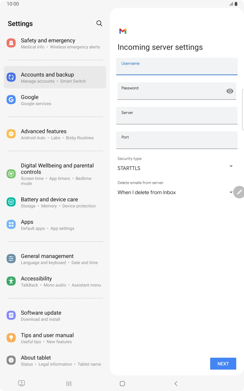 Press the field below 'Server' and key in the name of your email provider's incoming server.